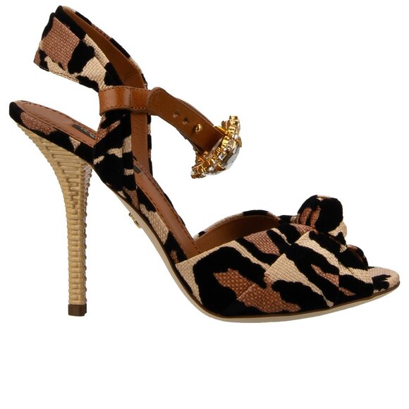 Dolce & Gabbana - Leopard Crystal Brooch Sandals Heels Pumps KEIRA Beige Black E - Picture 1 of 5